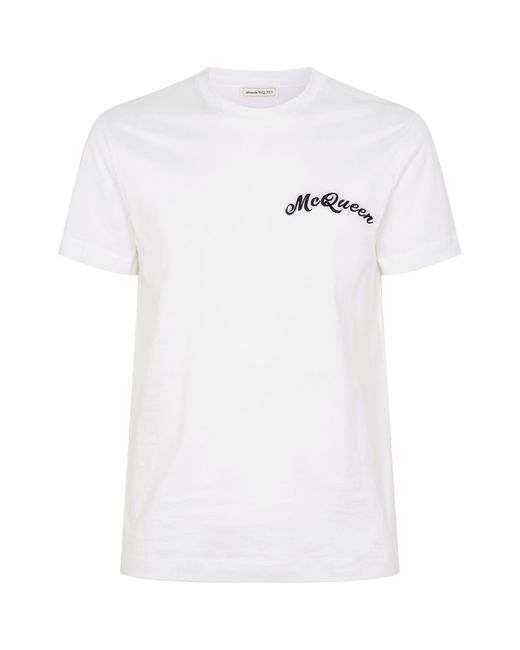 Alexander McQueen White Embroidered Cotton Logo T-shirt for men