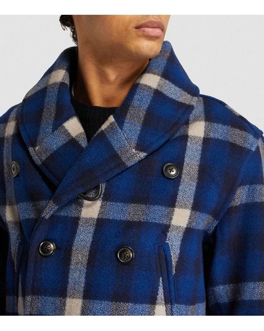 Polo Ralph Lauren Blue Wool-blend Plaid Pea Coat for men