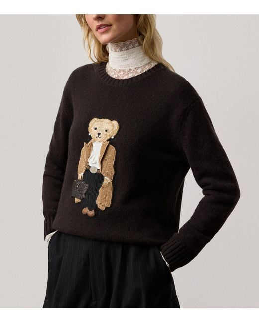 Ralph Lauren Black Cashmere Fall Polo Bear Sweater