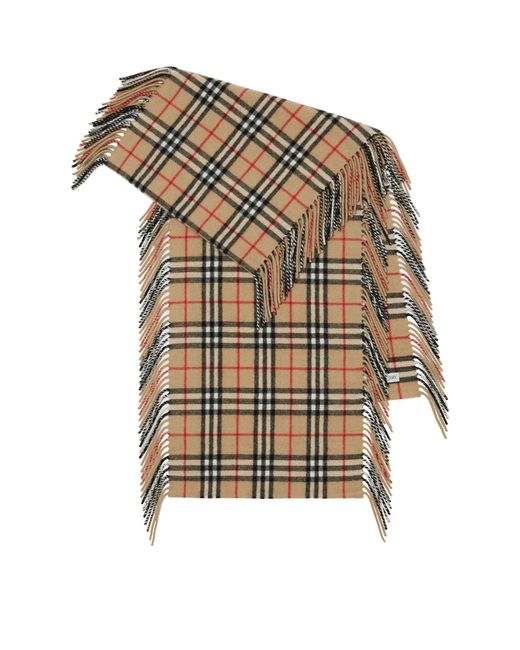 Burberry Brown Cashmere Fringed Check Scarf