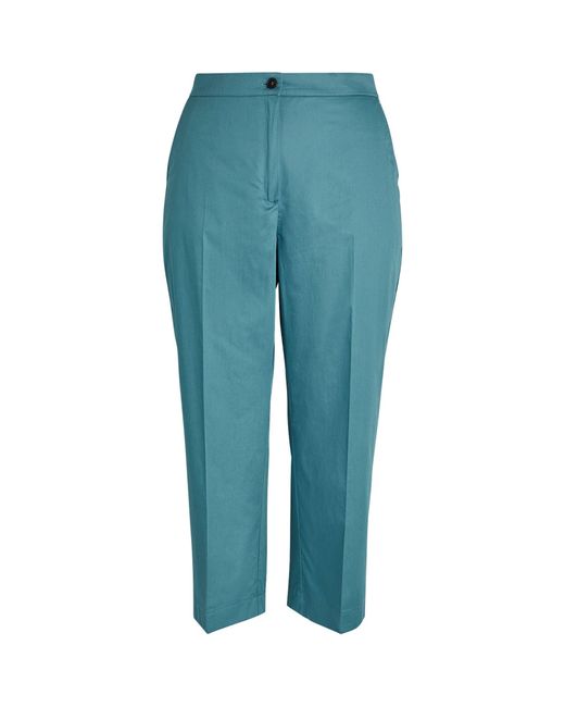 Marina Rinaldi Blue Cotton High-waist Tailored Trousers