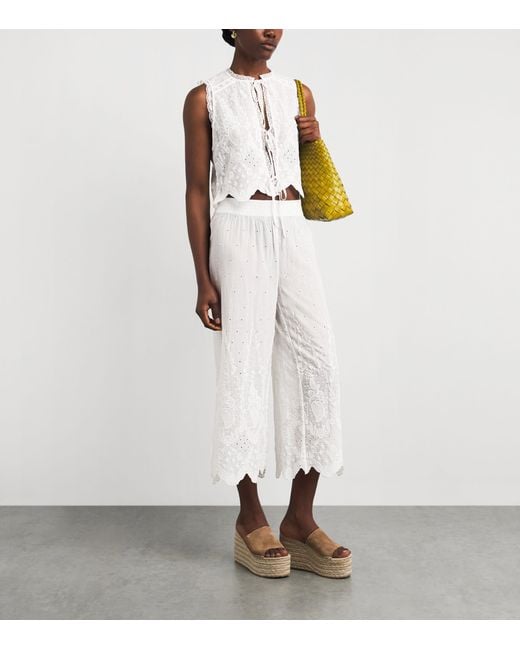 Alice + Olivia White Cotton Elba Wide-Leg Trousers