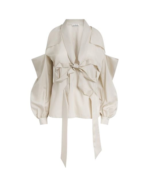 Acne White Cut-Out Bow Blouse