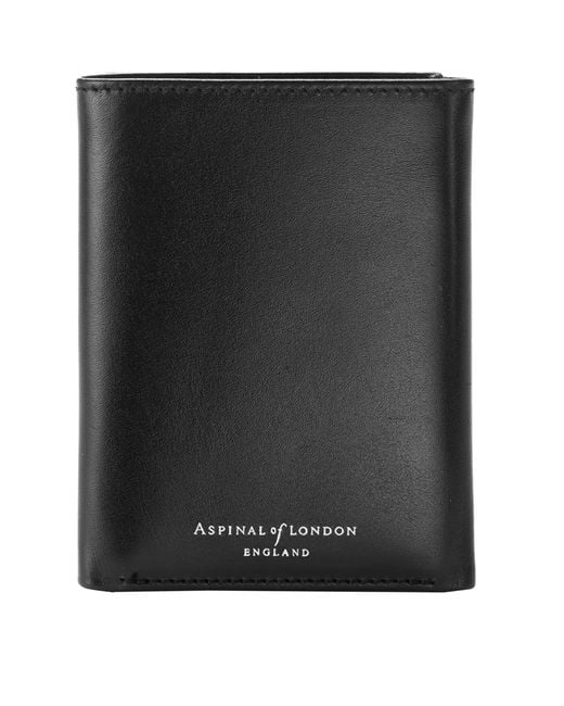 Aspinal Black Leather Trifold Wallet for men