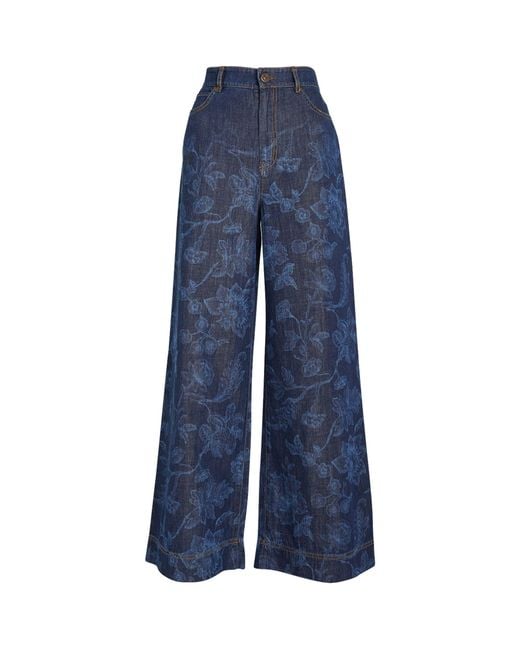 Weekend by Maxmara Blue Floral Omelia Wide-leg Jeans