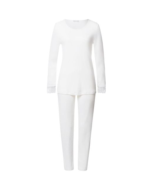 Hanro White Cotton Lace-Trim Pyjama Set