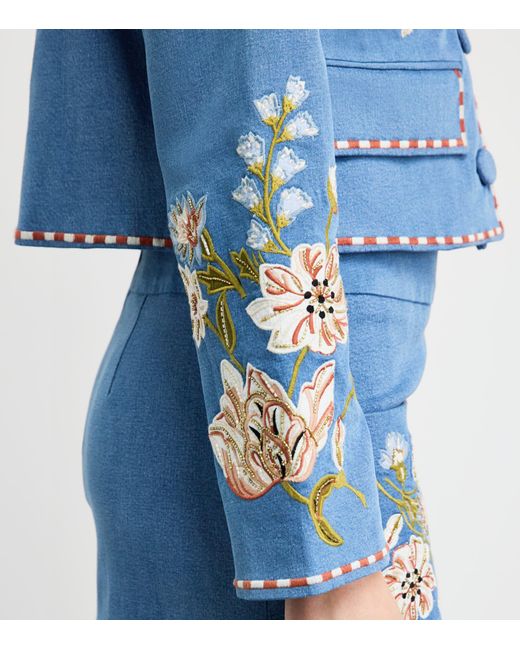 Veronica Beard Blue Embroidered Tailored Denim Jacket