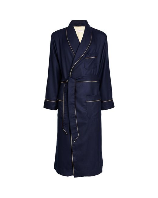 Derek Rose Blue Cashmere-Silk Piped Robe for men