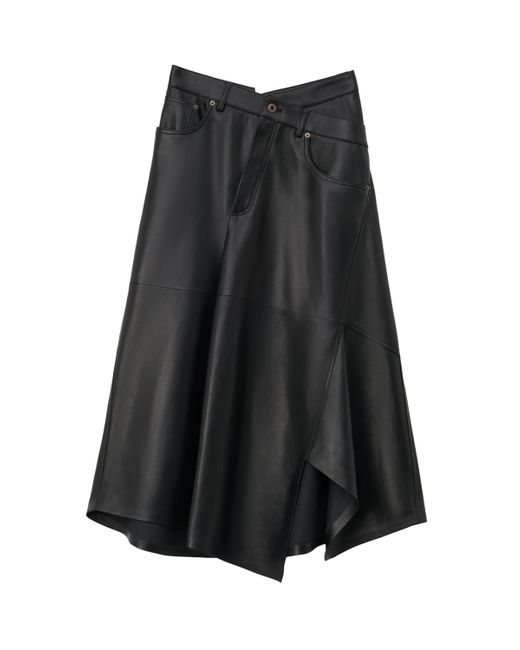 Loewe Black Cotton Asymmetric Midi Skirt