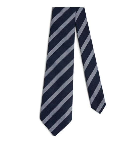 Dunhill Blue Wool-Mulberry Silk Stripe Tie for men
