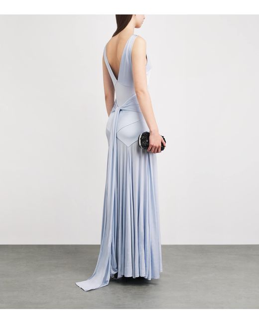 Self-Portrait White Satin Panelled Maxi Dress