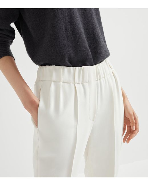 Brunello Cucinelli White Crepe Cady Slim Trousers