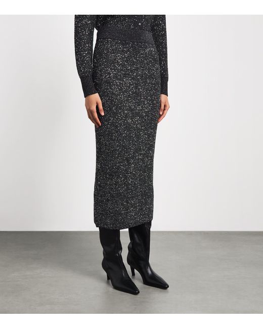 Toccin Gray Knitted Sequin Alisha Midi Skirt