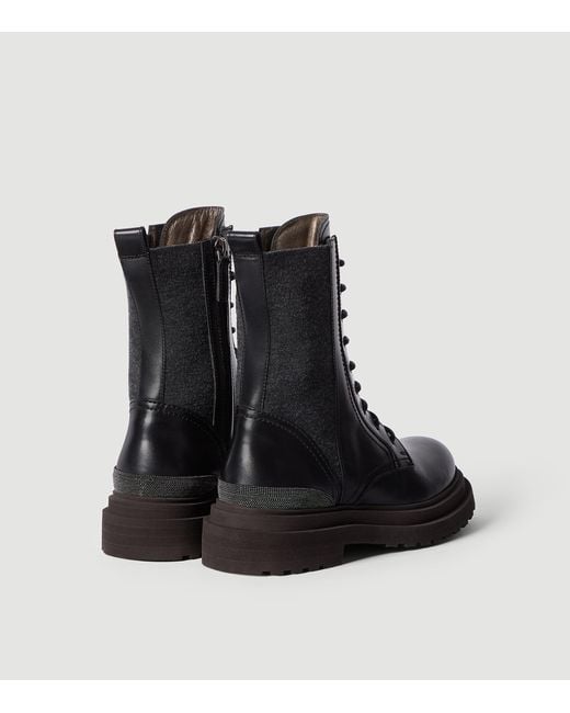 Brunello Cucinelli Black Leather Monili Ankle Boots