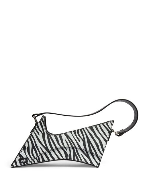 TALEL PARIS White Leather Zebra Wave Shoulder Bag
