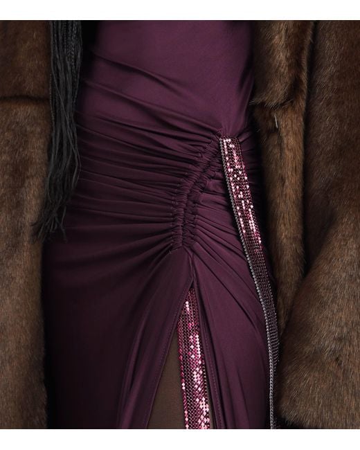 Rabanne Purple Chainmail Cowl-Neck Gown