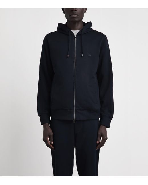 Isaia Blue Logo Zip-Up Hoodie for men
