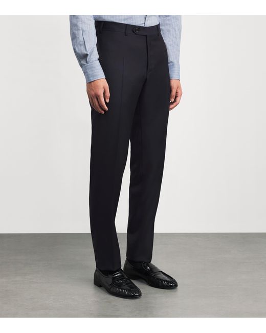 Canali Blue Wool Straight Trousers for men