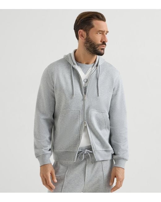 Brunello Cucinelli Gray French Terry Zip-Up Hoodie for men