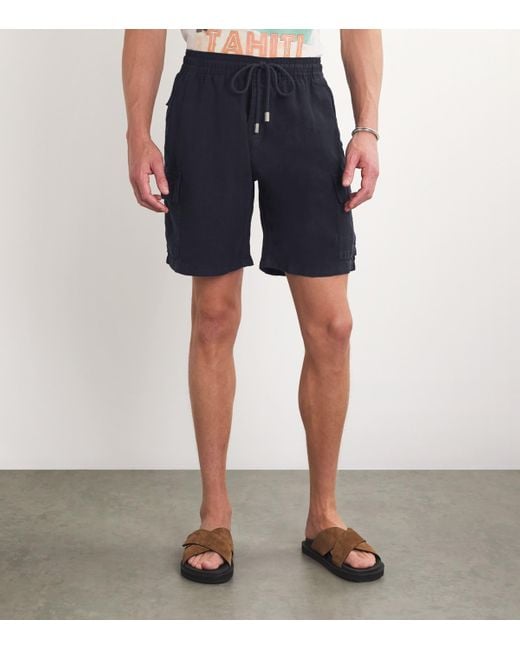 Vilebrequin Blue Linen Cargo-Pockets Baie Shorts for men