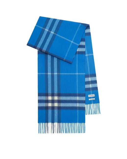 Burberry Blue Cashmere Check Scarf