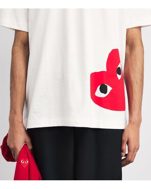 COMME DES GARÇONS PLAY White Cotton Oversized Bottom Heart T-Shirt for men
