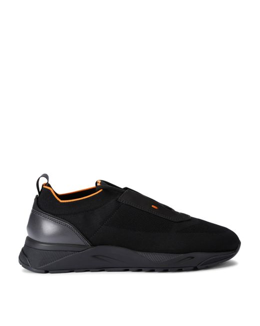 Santoni Black Technical-Knit Runner Sneakers for men