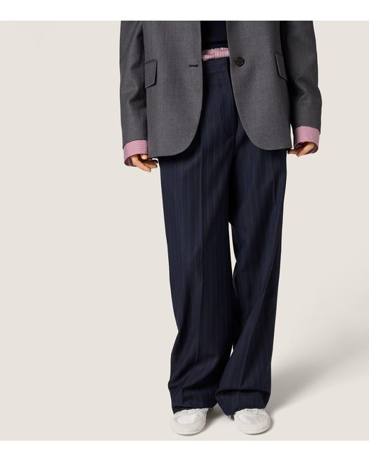 Miu Miu Blue Fleece Wool Pinstripe Trousers