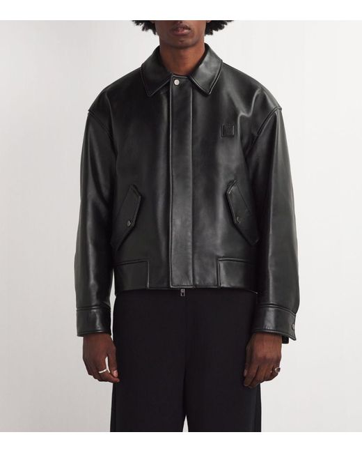 Wooyoungmi Black Leather Bomber Jacket for men