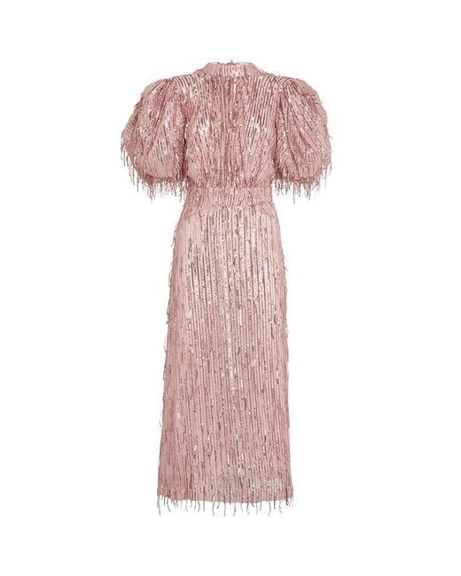 ROTATE BIRGER CHRISTENSEN Backless Sequin Fringe Midi Dress in Pink | Lyst