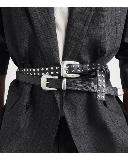 MOLEBO Black Leather Studded Western Belt for men