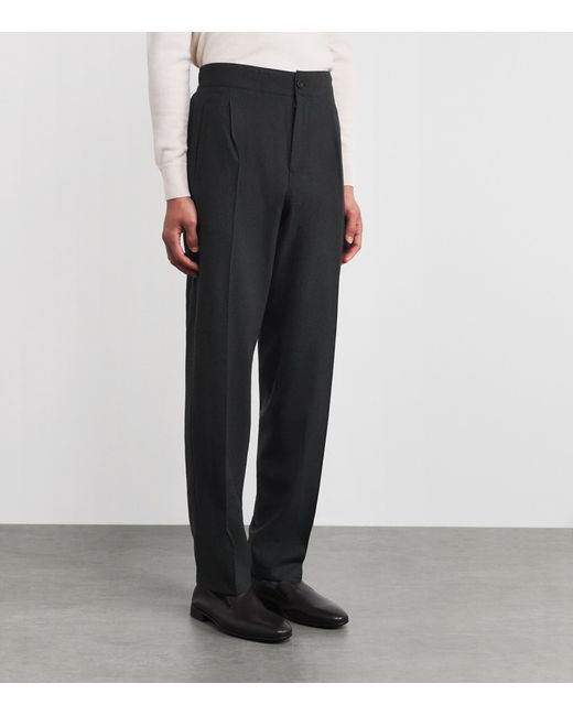 Isaia Black Wool-Blend Pleated Trousers for men