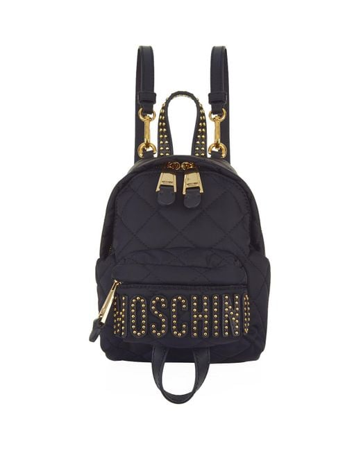 Moschino Black Mini Quilted Stud Logo Backpack