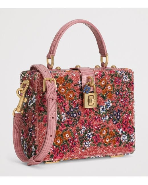 Dolce & Gabbana Red Embellished Dolce Box Top-Handle Bag