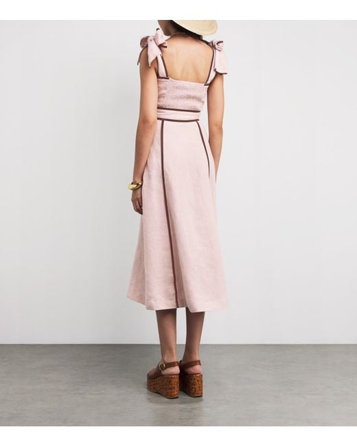 Lug Von Siga Pink Linen Printed Ornella Midi Dress