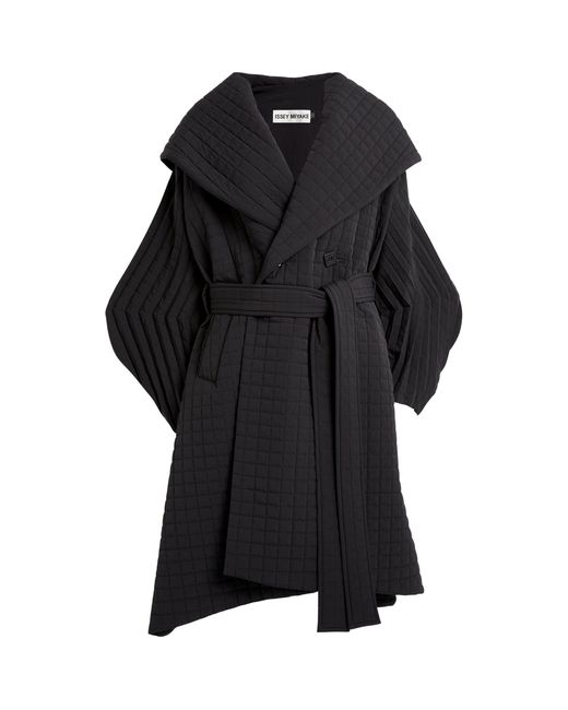 Issey Miyake Black Quilted Grid Belted Coat