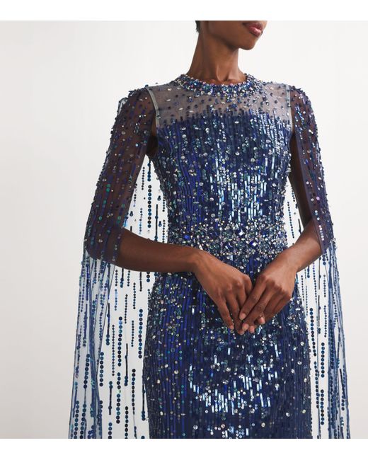 Jenny Packham Blue Sequin-Embellished Lux Gown