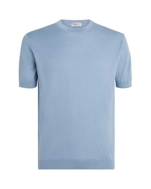 John Smedley Blue Merino Wool T-Shirt for men