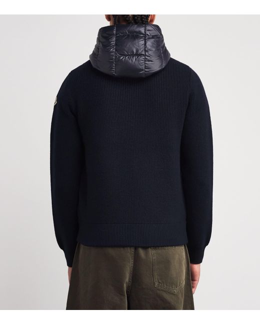 Moncler Blue Wool Down-Front Hoodie for men