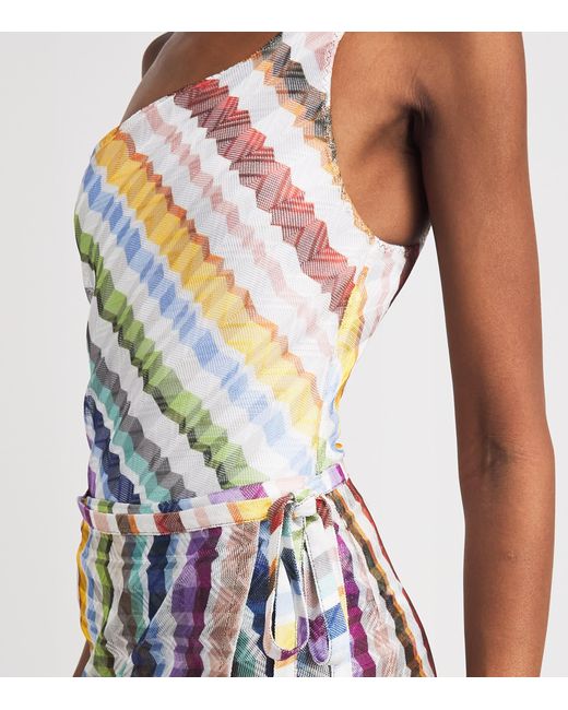 Missoni White Zigzag One-Shoulder Swimsuit