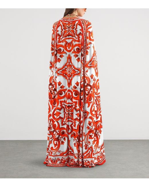 Dolce & Gabbana Red Silk Majolica Maxi Dress