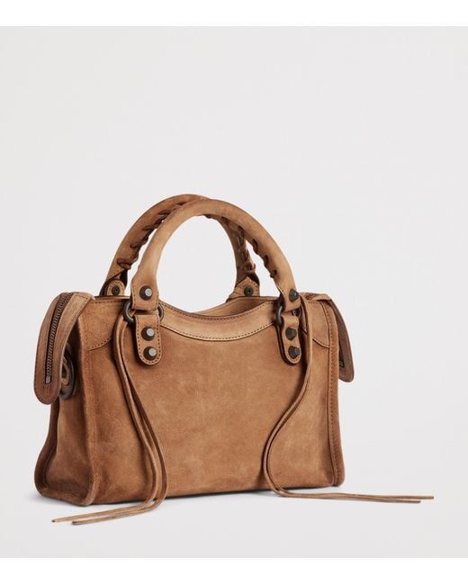 Balenciaga Brown Mini Waxed Suede Le City Top-Handle Bag
