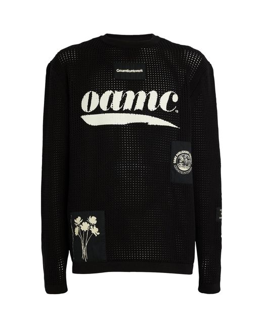 OAMC Black Cotton Mesh-knit Logo Sweater for men