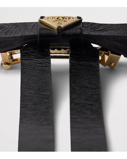 Prada Black Leather Bow Hair Clip
