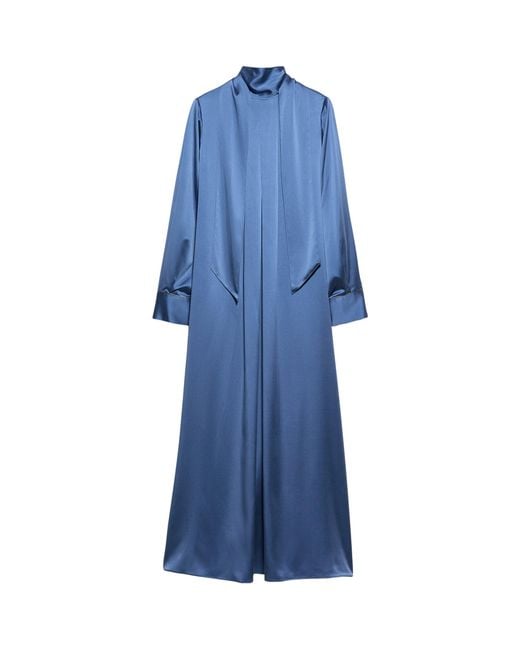 MAX&Co. Blue Stretch-Silk Scarf-Neck Maxi Dress