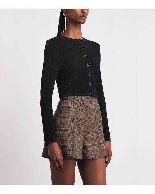 Sandro Black Pointelle-Knit Cropped Cardigan