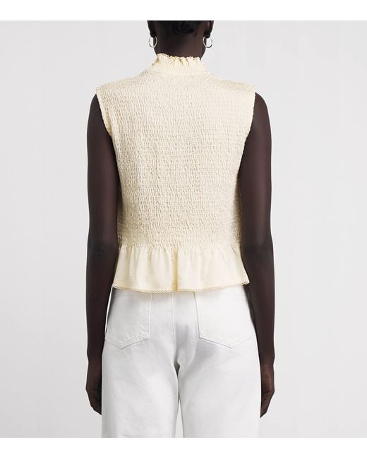 Sandro White Ruffled Smock Sleeveless Top