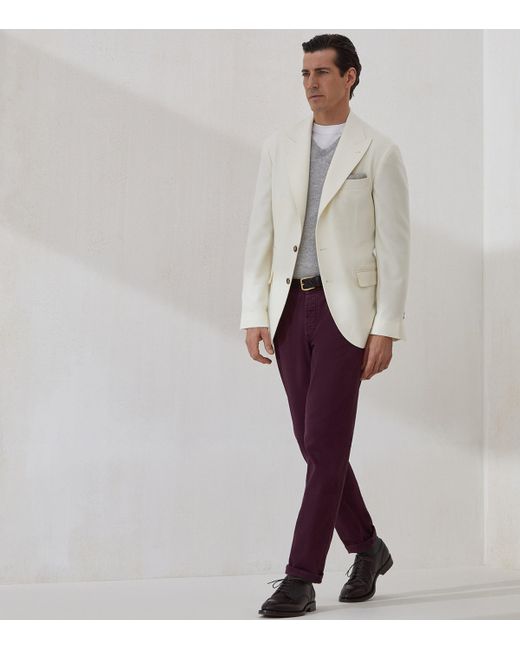 Brunello Cucinelli White Wool-Cashmere-Silk Deconstructed Blazer for men
