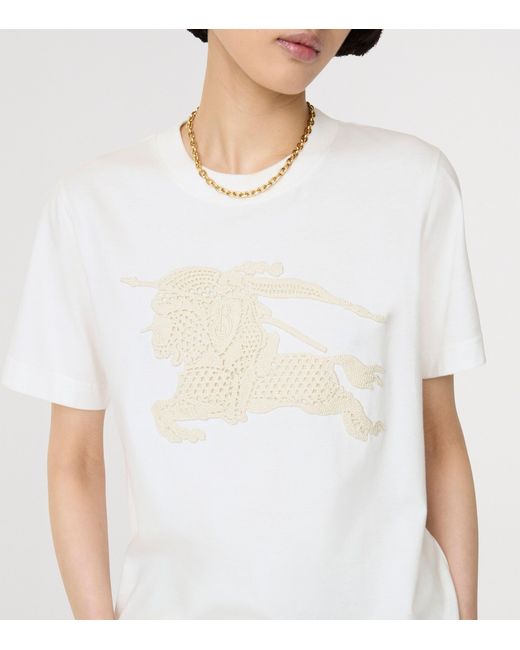 Burberry White Cotton Crochet Ekd T-Shirt
