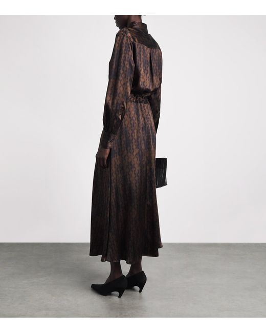 Kiton Brown Silk Printed Midi Dress